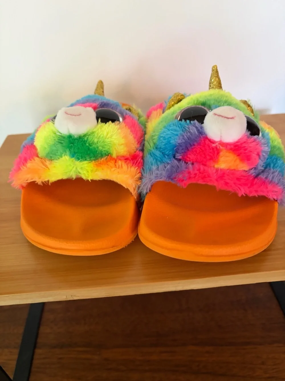 Ty Gemma Kids Toddler Girl Sz 11-13 Rainbow Unicorn Plush Slide Sandals Orange